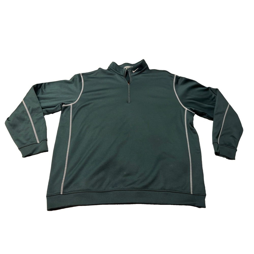 NIKE Men Dark Green Quarter 1/4 Zip Gray Stripe Golf Therma Fit XXL Outdoor